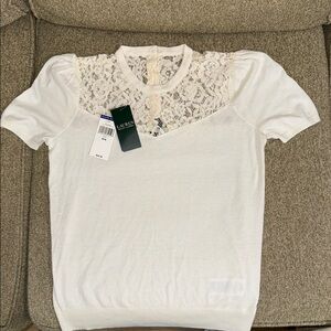 Lauren Ralph Lauren Cream Lace Peter Pan Collar Blouse size M